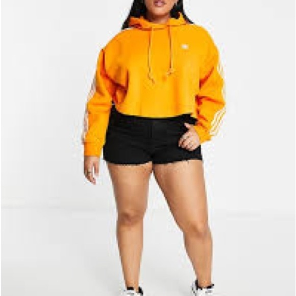 adidas Tops - [L]Adidas Vibrant Orange Cropped Hoodie with White Accents